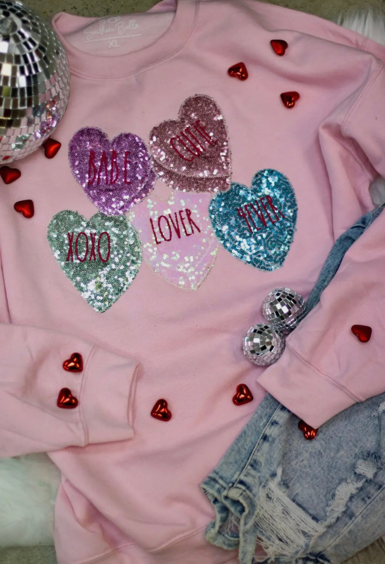 Sequin Heart patched sweatshirt