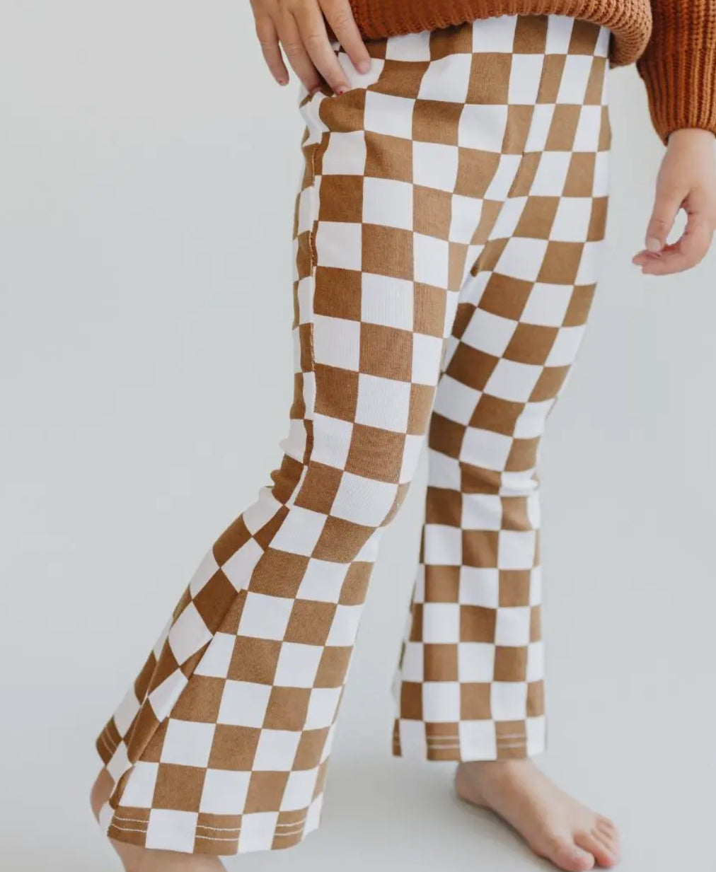 Copper checkered flare pants