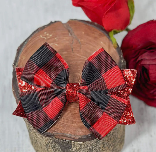 Christmas Plaid clip hair bow