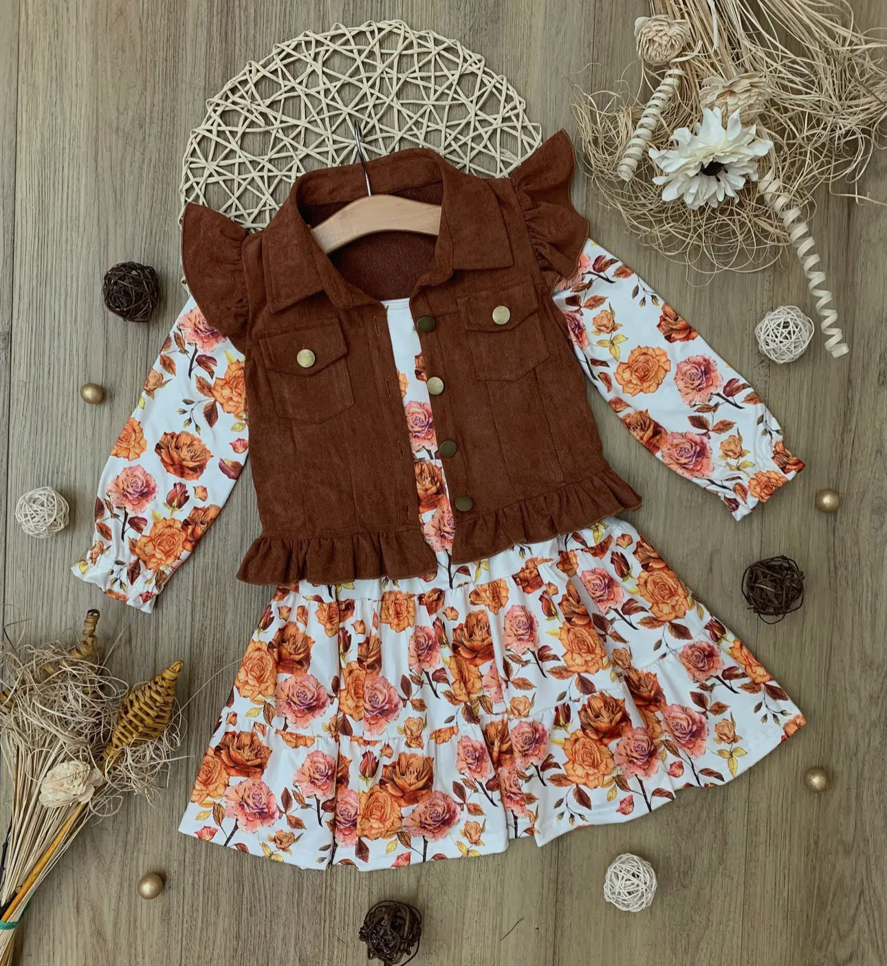 Girls suede vest & dress set