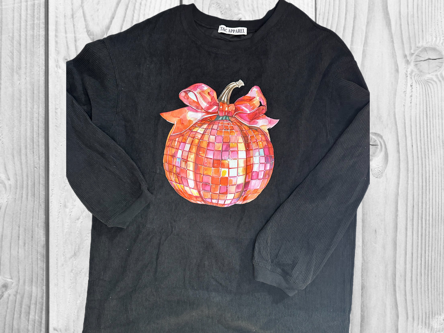 Disco pumpkin corded sweatshirt