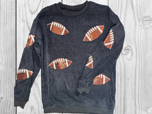 Football charcoal corded sweatshirt